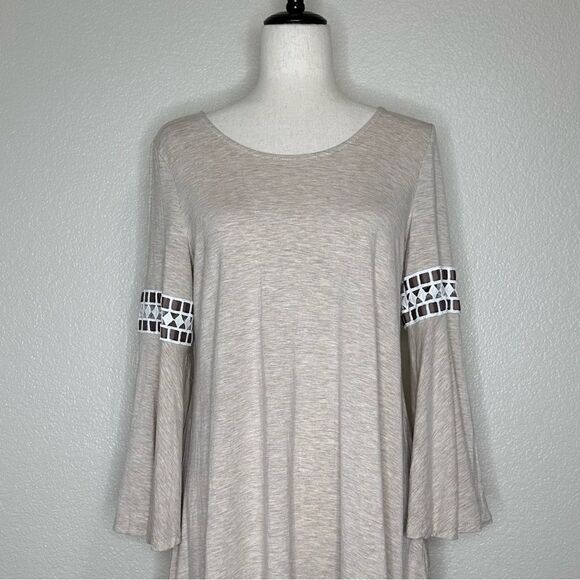 Lapis Beige Embroidered Bell Sleeves Tunic Top - Picture 2 of 12